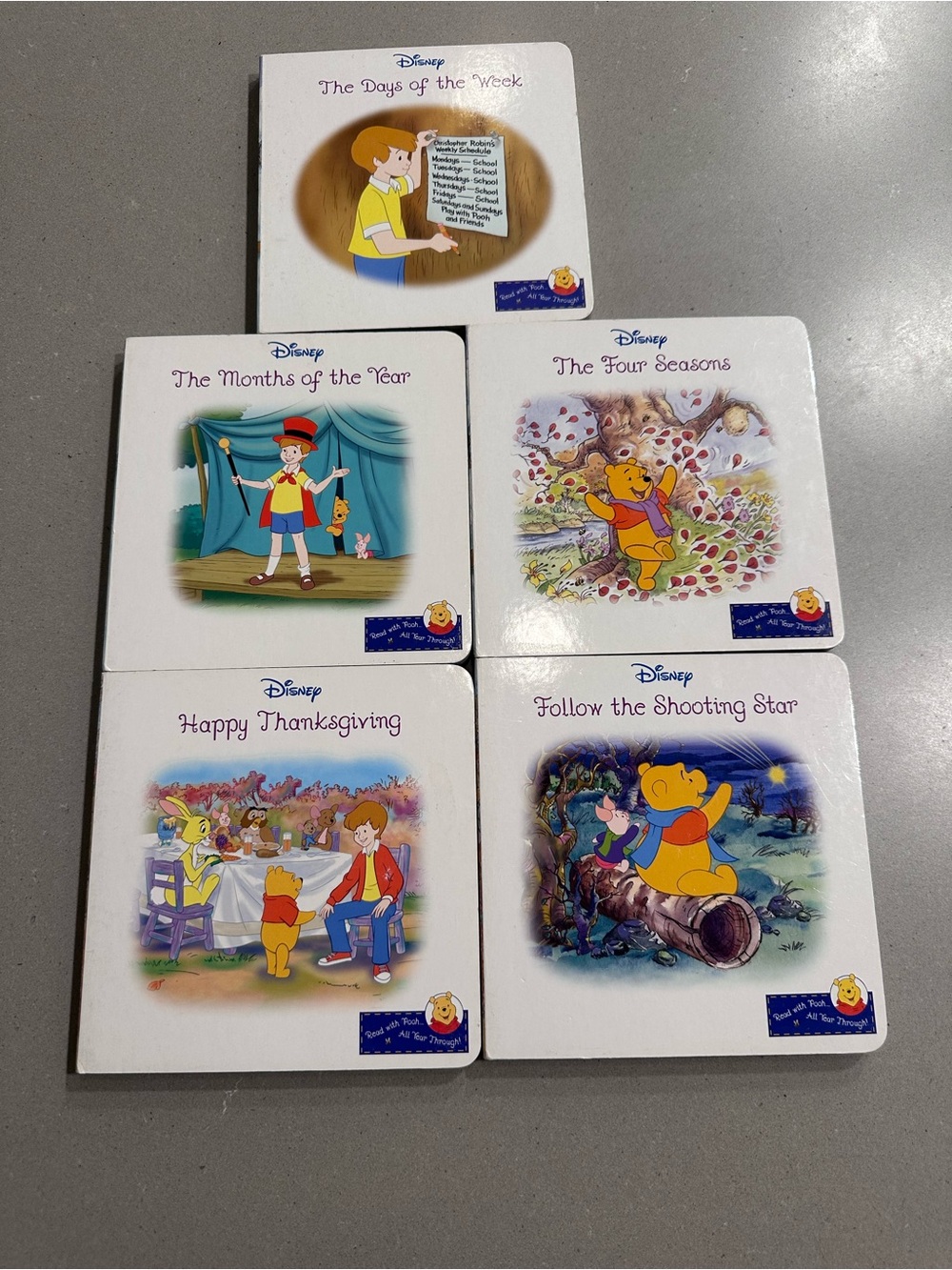 Disney Winnie the Pooh Board Book Set - White and Yellow Covers (5-Pack)